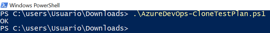 After the execution of the Powershell script it returns ok